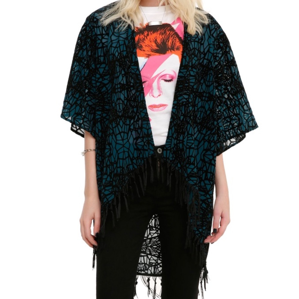 Flocked Teal Kimono